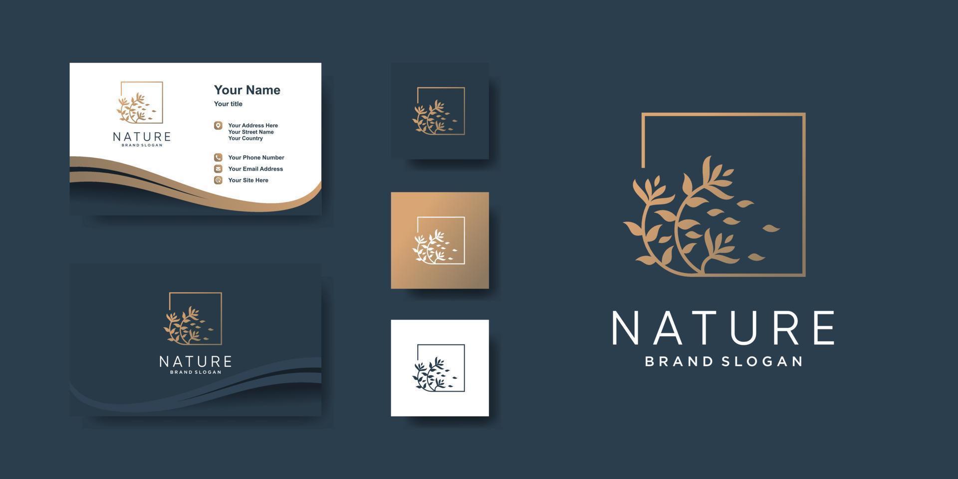 plantilla de logotipo de naturaleza con estilo creativo y vector premium de diseño de tarjeta de visita