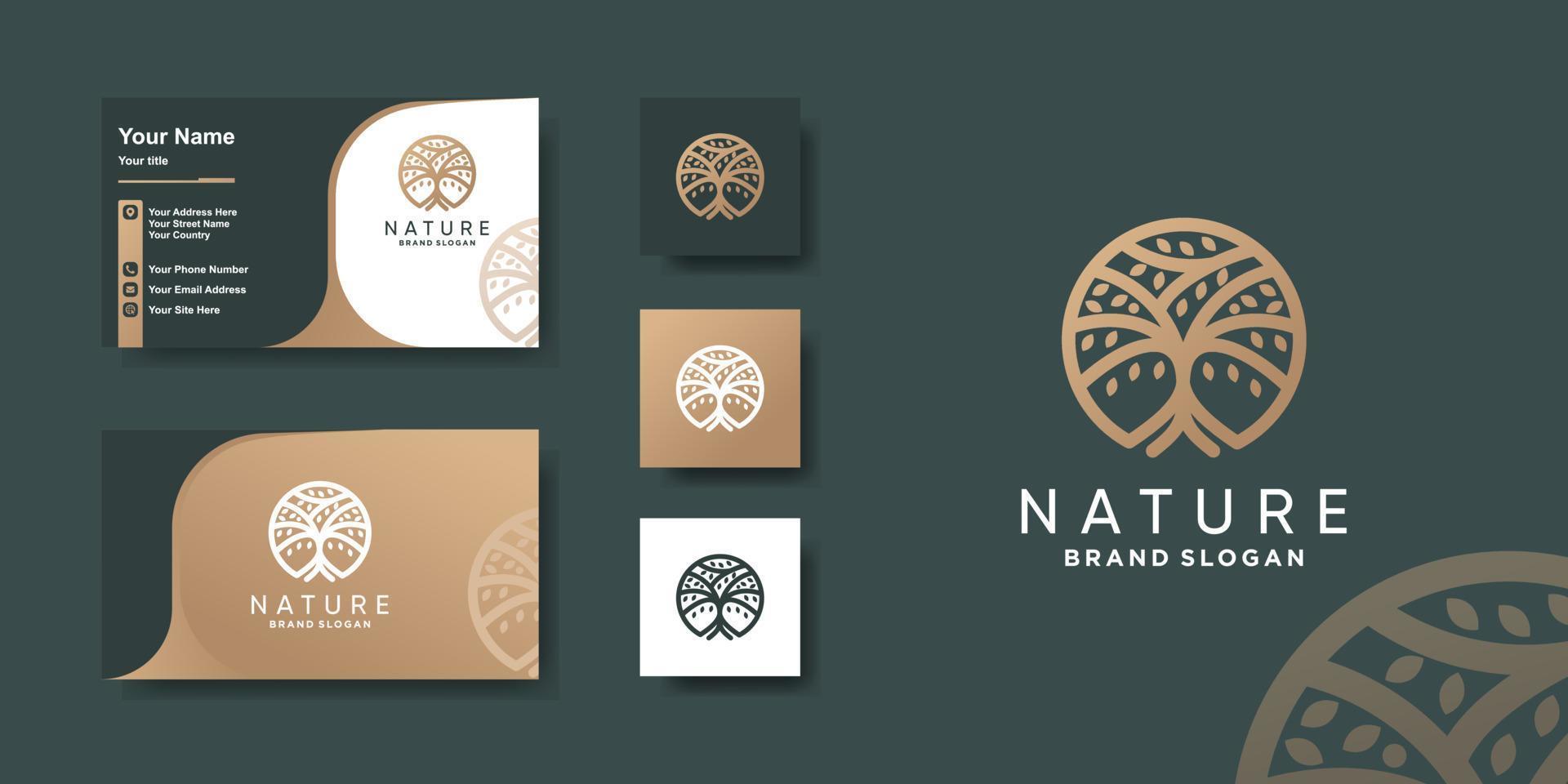 Tree logo with modern unique concept and business card design Premium Vector