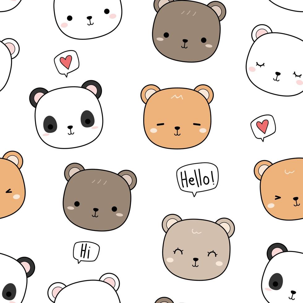 Seamless pattern with cute hand drawn bear cartoon doodle background vector