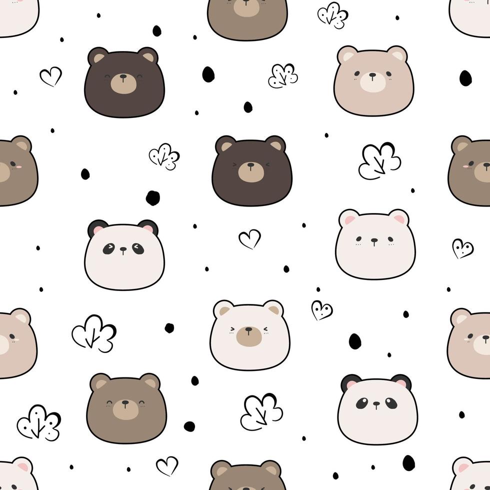 Seamless pattern with cute bear cartoon doodle background vector