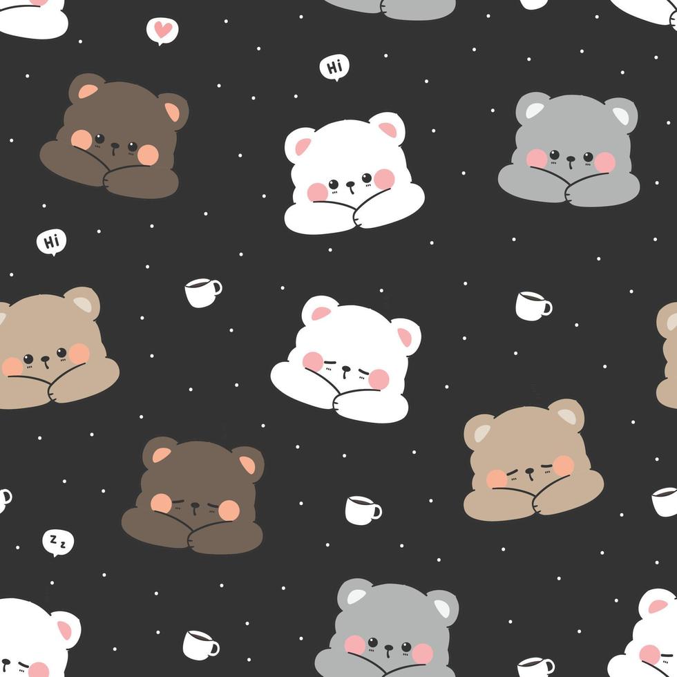 Seamless pattern with cute bear cartoon doodle background vector