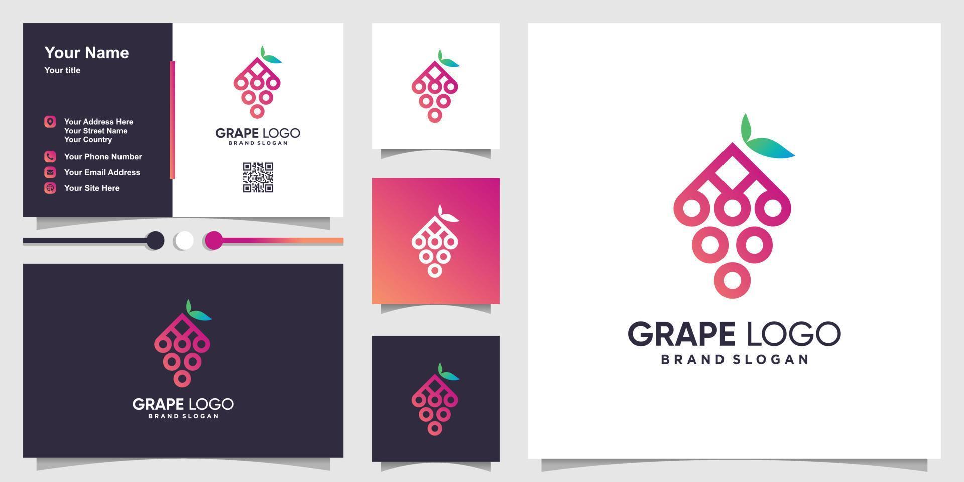 plantilla de logotipo de uva con concepto creativo y diseño de tarjeta de visita vector premium