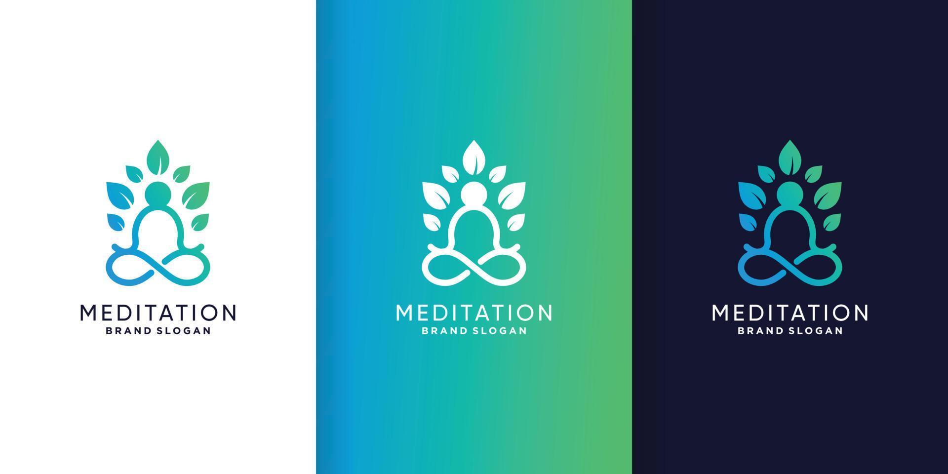 Meditation logo with nature element concept Premium Vector