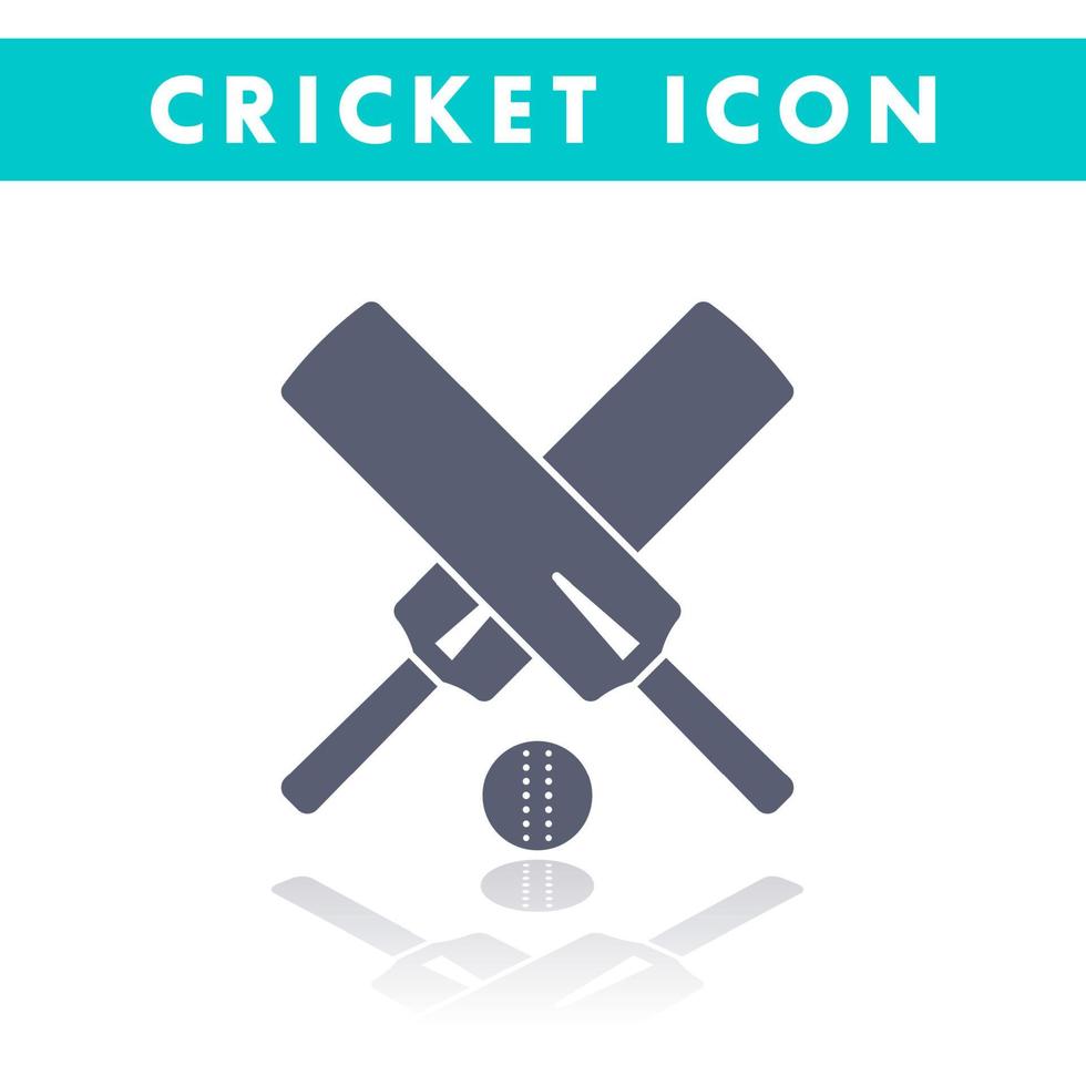 icono de cricket, bates de cricket cruzados e icono de pelota aislado en blanco, pictograma de cricket con bates de cricket, ilustración vectorial vector