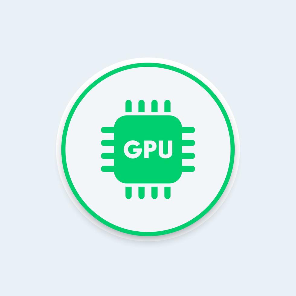 icono de gpu, señal vectorial de la unidad de procesamiento de gráficos, pictograma de gpu, icono redondo del conjunto de chips de gráficos, ilustración vectorial vector