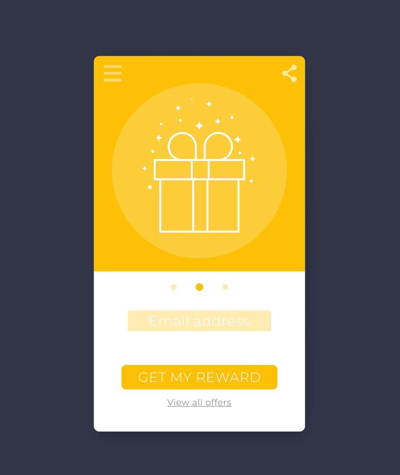 Reward app, mobile ui design, vector