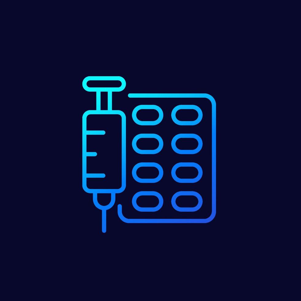 syringe and pills line icon vector