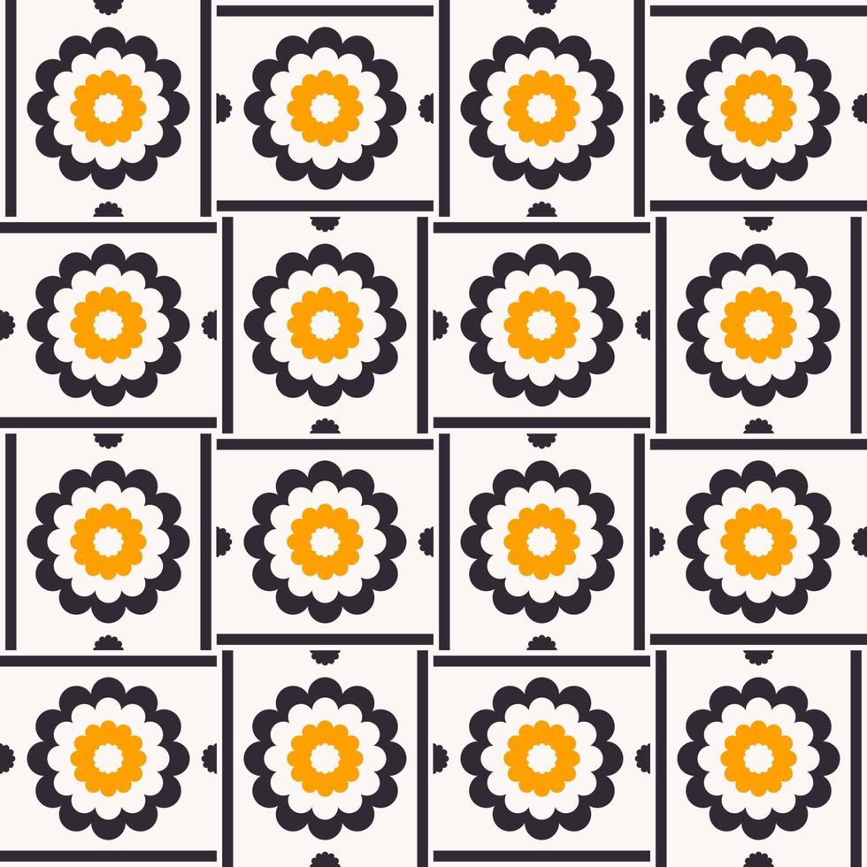 Geometric yellow flower shape patchwork seamless pattern background. Use for fabric, textile, interior decoration elements, upholstery, wrapping. vector
