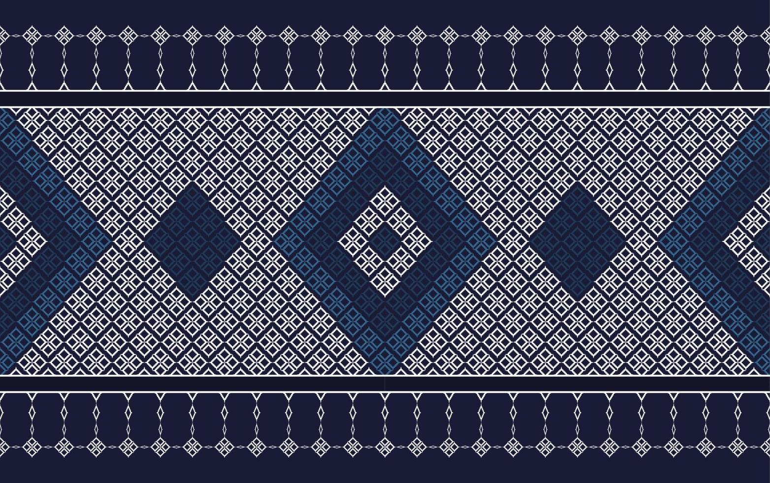 Ikat geometric traditional style with blue color seamless pattern background. Use for fabric, textile, decoration elements. vector