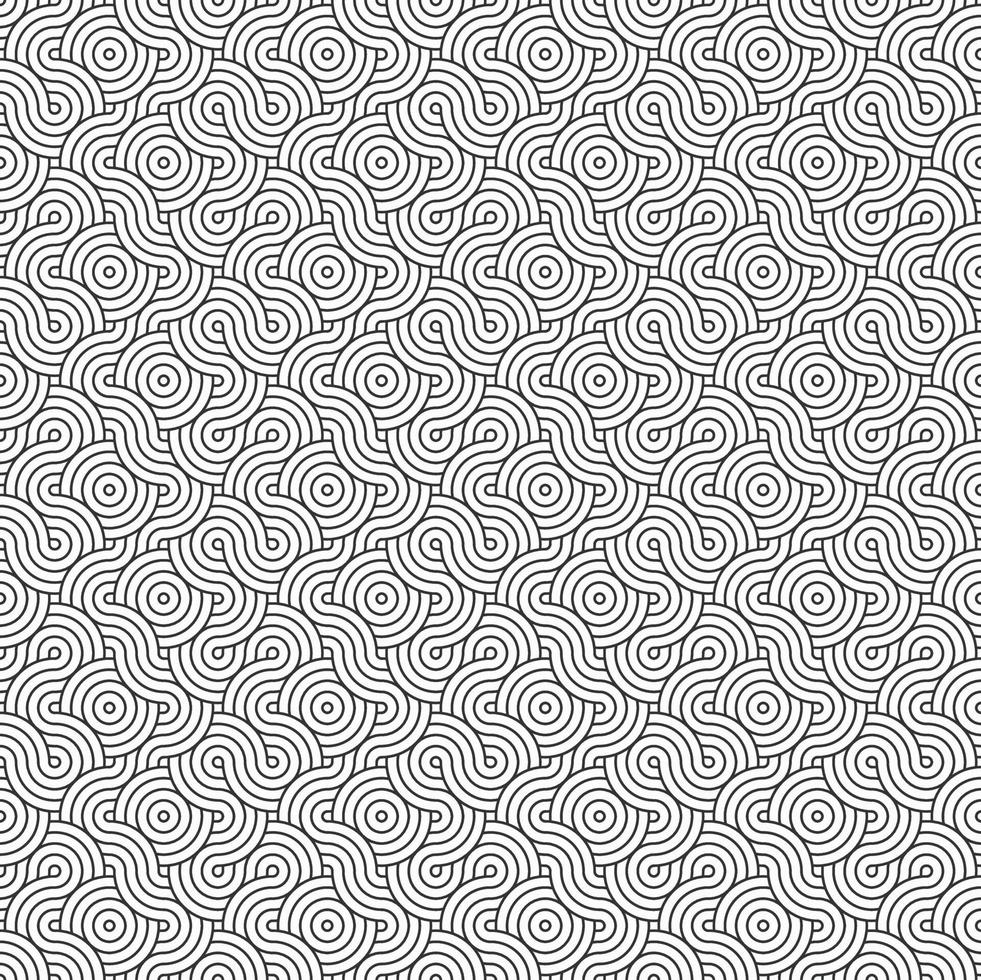 Abstract curl wavy lines shape overlapping circles geometric seamless pattern, use for template, material, element, ornament background. vector