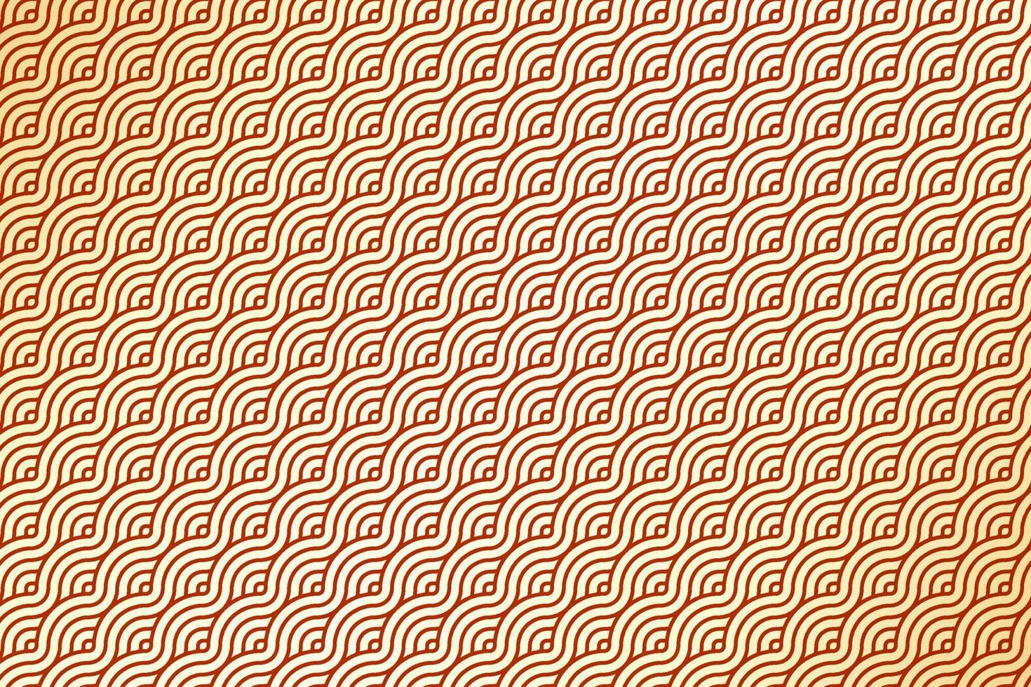 Diagonal Japanese or Chinese geometric wave style. Abstract overlapping circle wavy line shape pattern with luxury red and gold gradient color background. vector