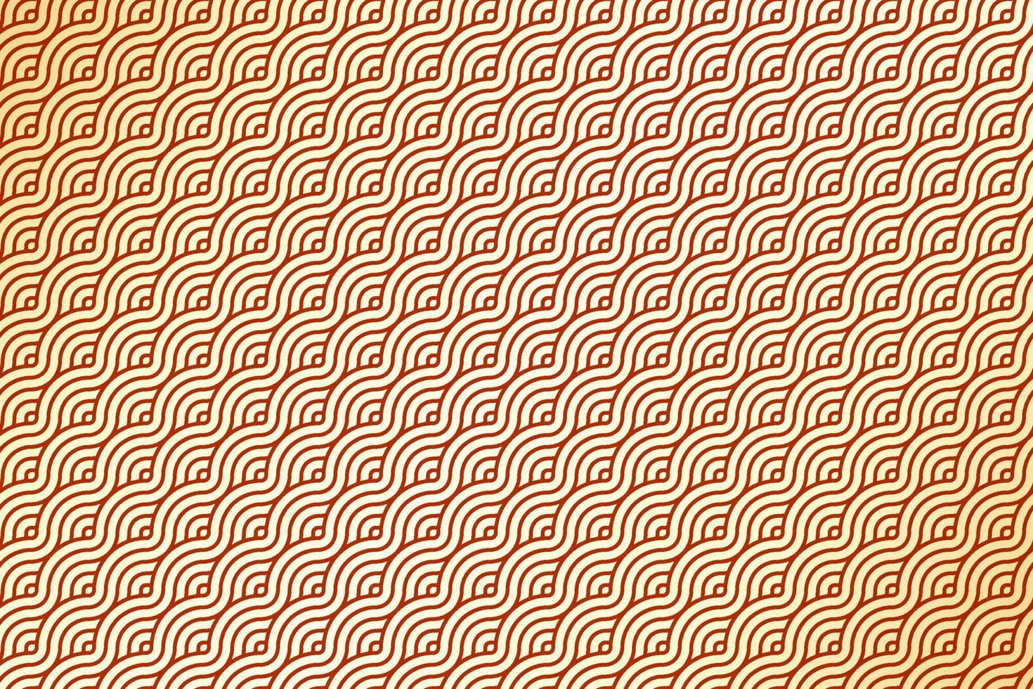 Diagonal Japanese or Chinese geometric wave style. Abstract overlapping circle wavy line shape pattern with luxury red and gold gradient color background. vector