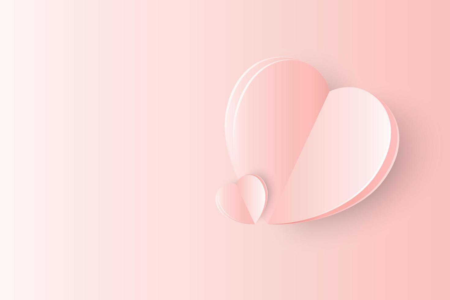 forma de dos corazones de papel sobre fondo rosa pastel con espacio de copia. dulce concepto de amor. vector