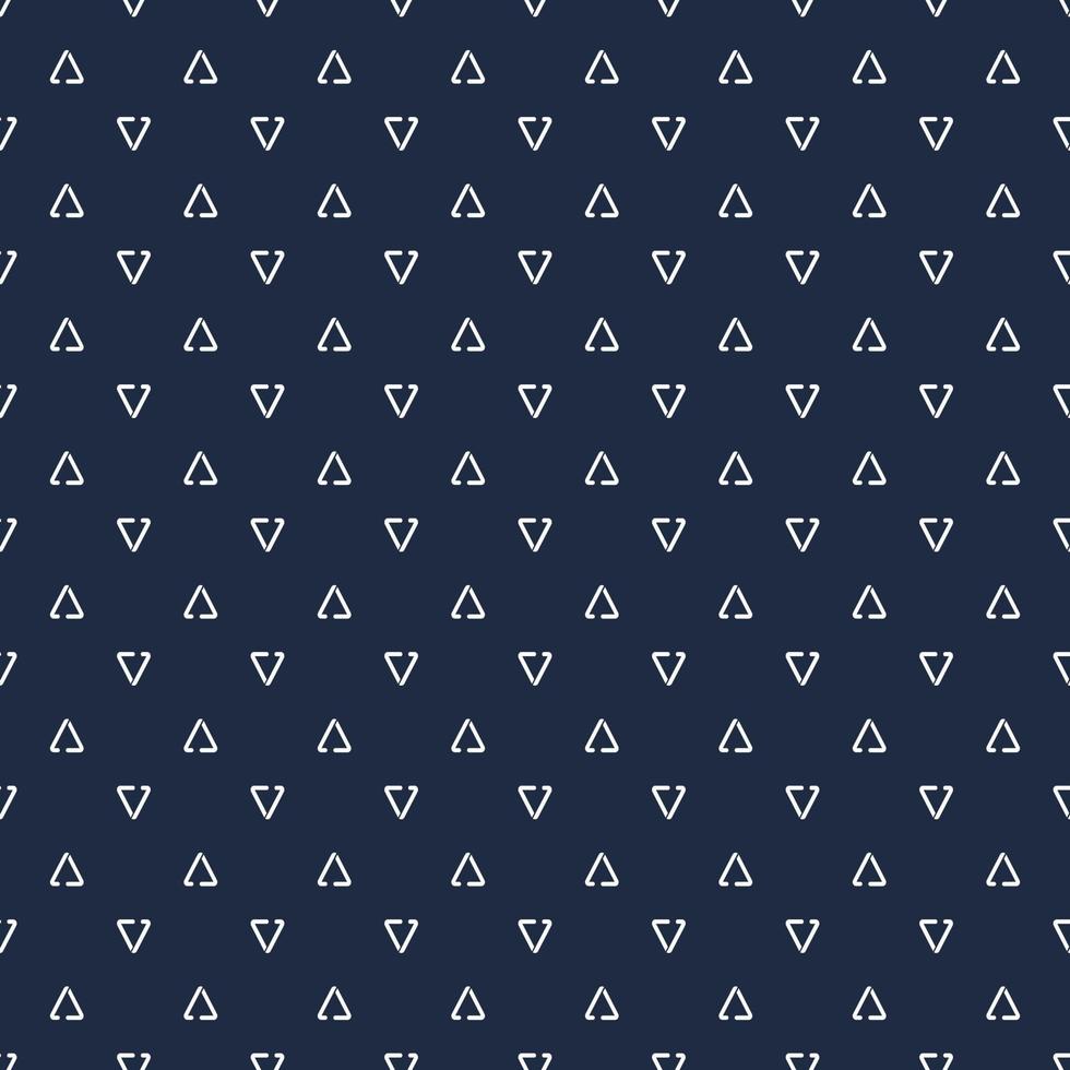 Modern triangle random inverted shape design white stroke seamless pattern on blue background. vector