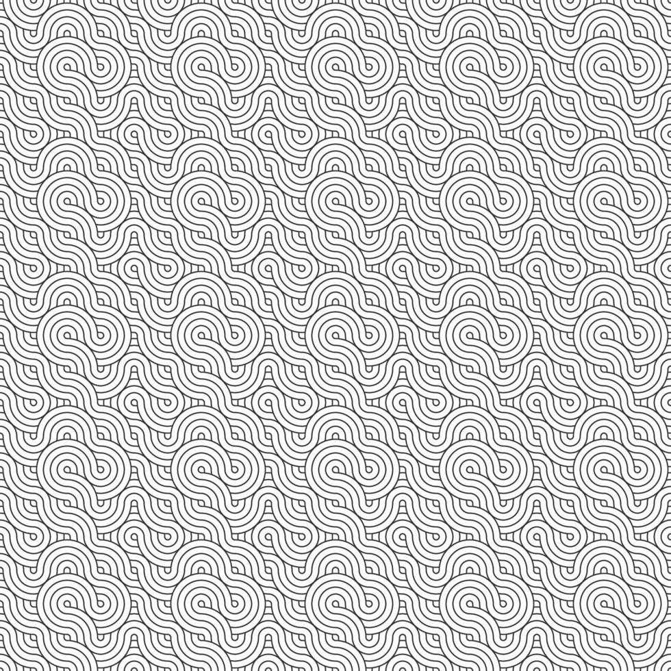 Abstract curl diagonal and dimensional wavy lines shape overlapping circles geometric seamless pattern, use for template, material, element, ornament background. vector