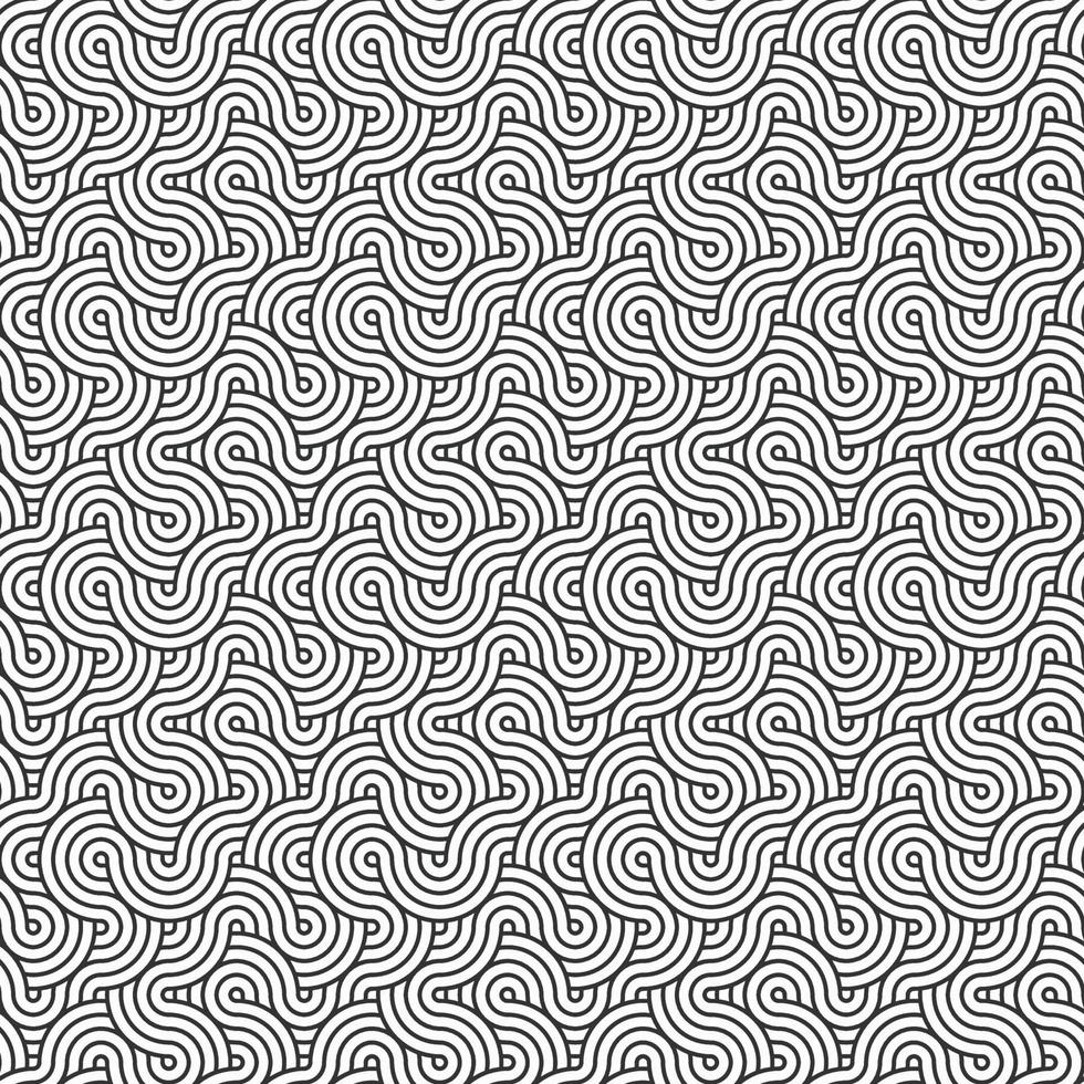 Abstract diagonal curl wavy lines shape overlapping circles geometric seamless pattern, use for template, material, element, ornament background. vector