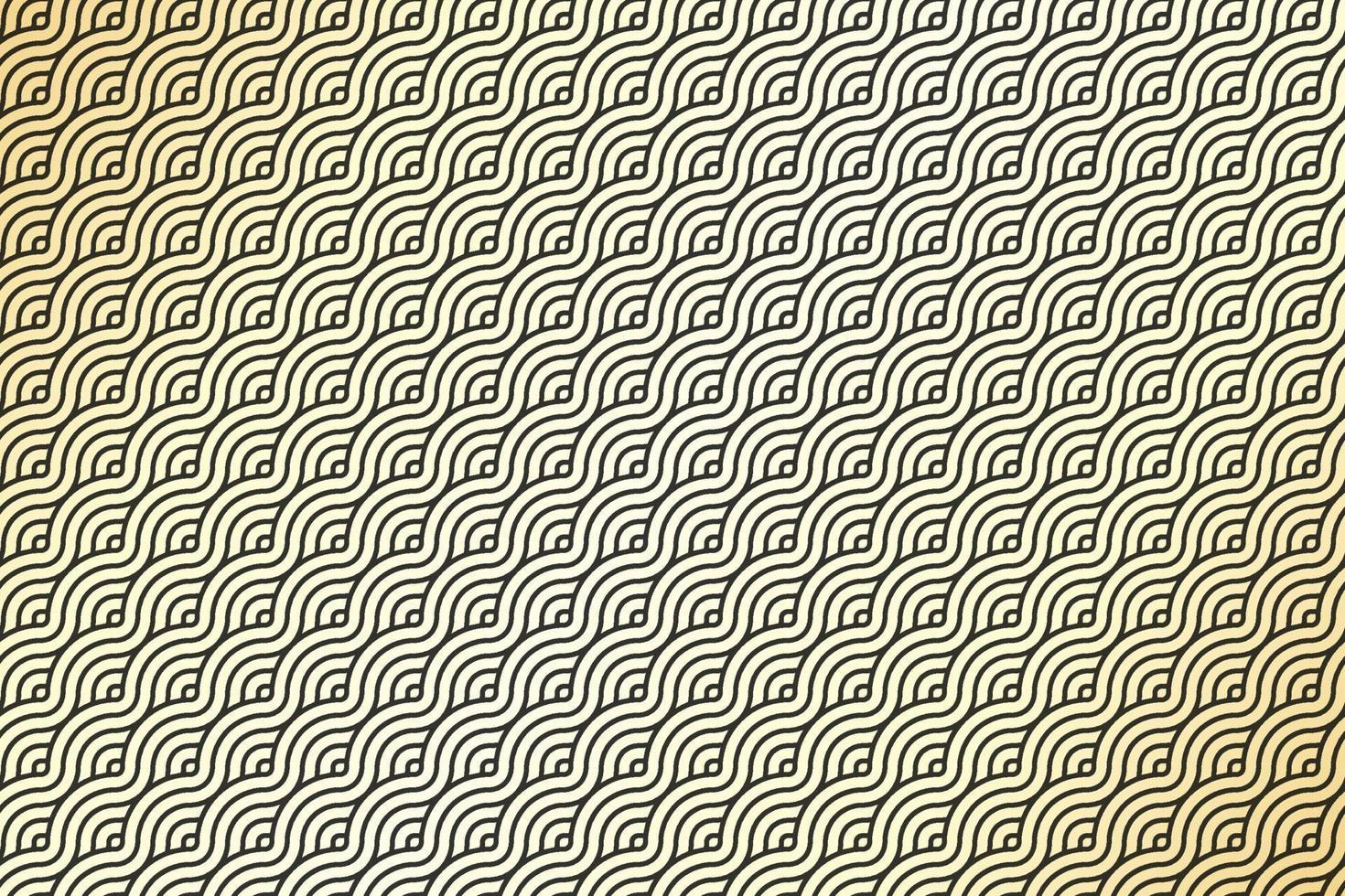 Diagonal Japanese or Chinese geometric wave style. Abstract overlapping circle wavy line shape pattern with luxury black and gold gradient color background. vector