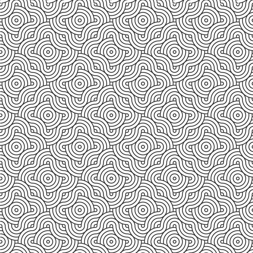 Abstract circles and wavy lines shape overlapping geometric seamless pattern, use for template, material, element, ornament background. vector