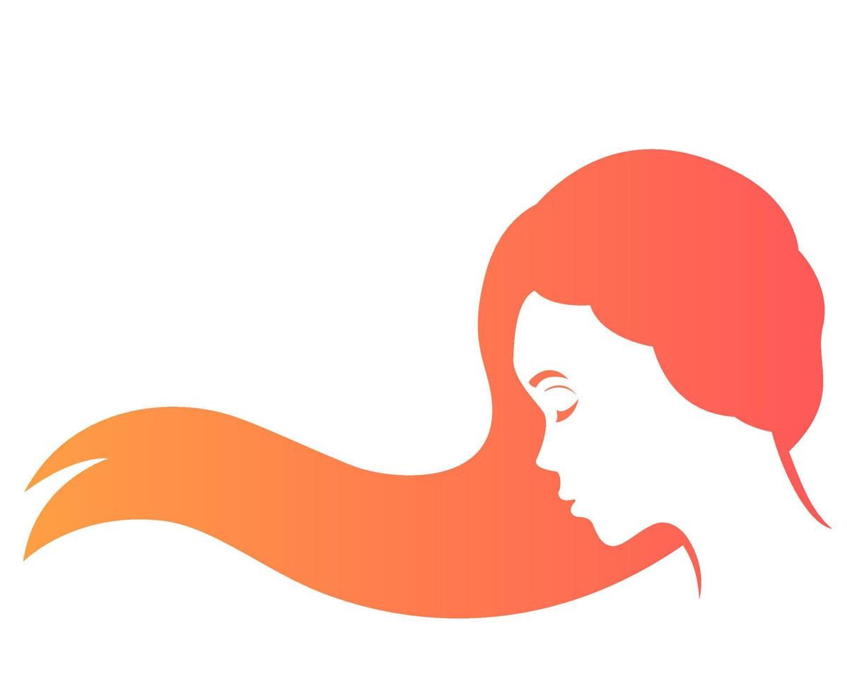 Mysterious long haired girl in profile vector, beautiful girl, side view on white, red haired woman, girl with long red hair, vector illustration