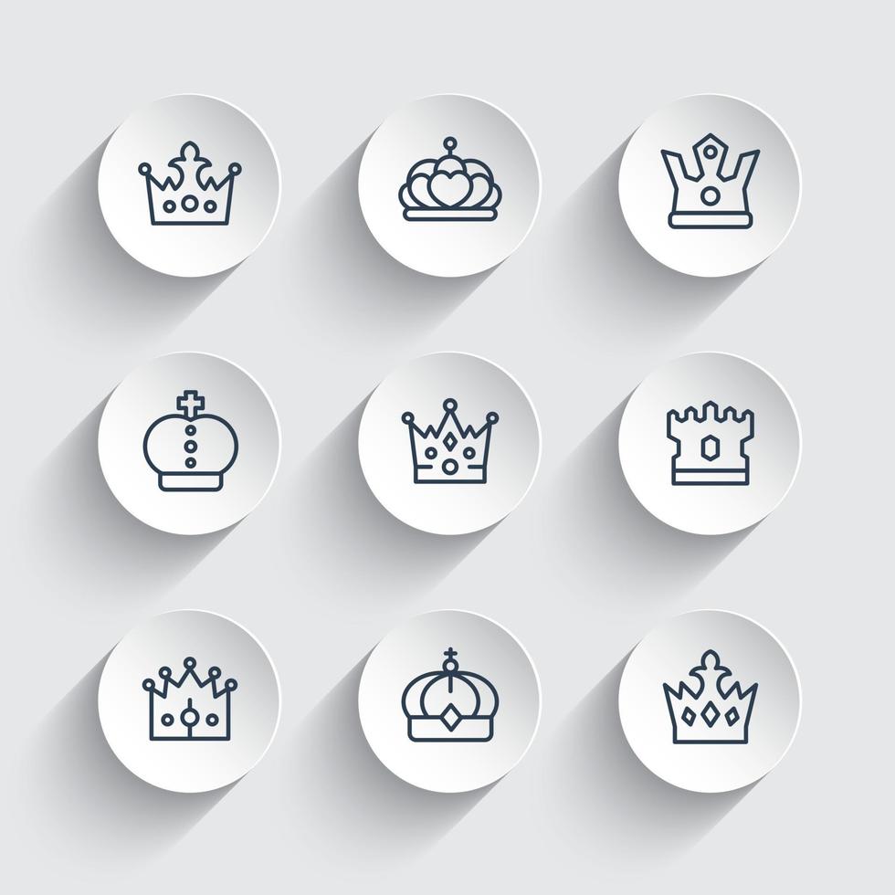 crowns line icons on round shapes vector
