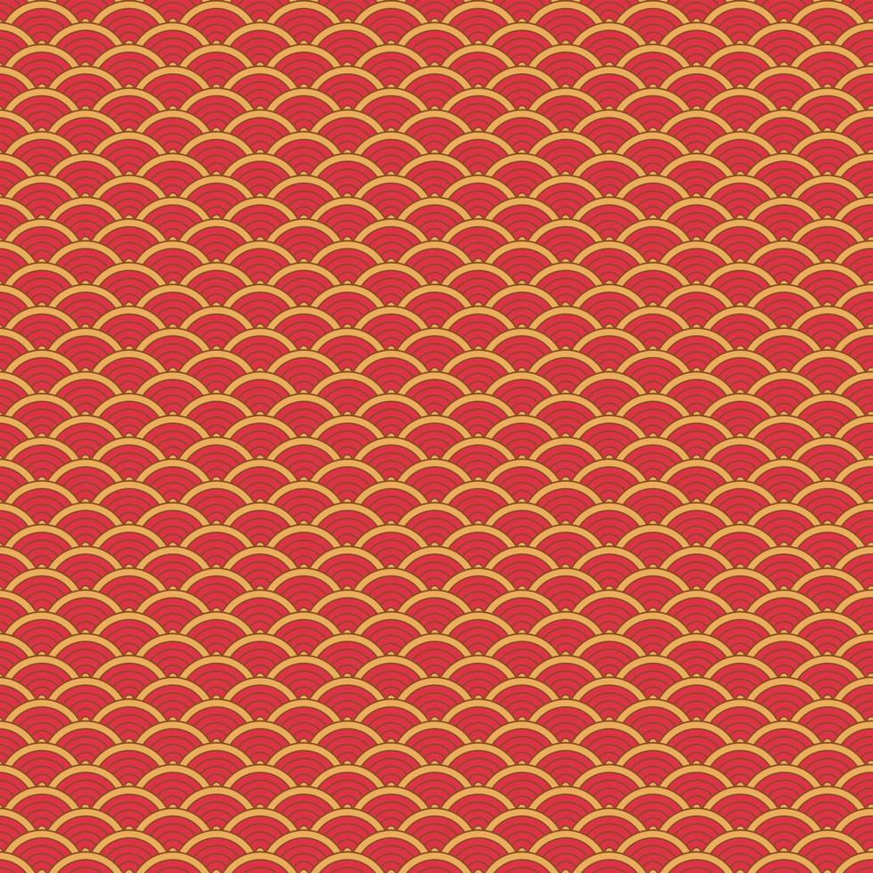 forma de círculo geométrico chino tradicional que se superpone a un fondo de patrón sin fisuras con un moderno color rojo-dorado. uso para tela, textil, cubierta, envoltura, elementos de decoración. vector