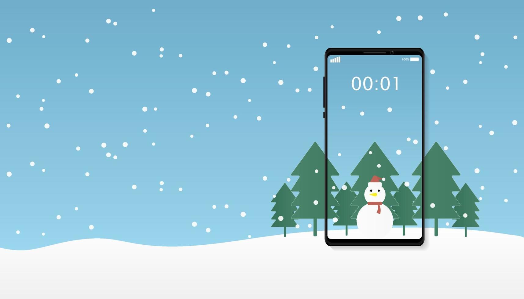 Smartphone winter celebration in Christmas and new year festive season concept with copy space. vector