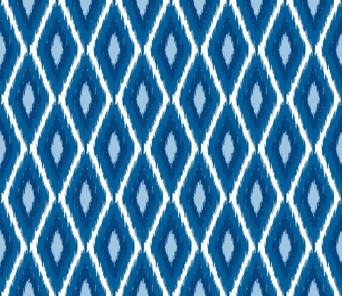 Simple ikat geometric shapes seamless pattern traditional style with blue color background. vector