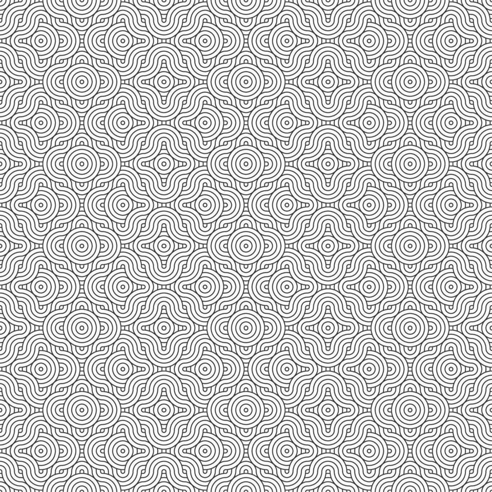 Abstract curl dimensional wavy lines shape overlapping circles geometric seamless pattern, use for template, material, element, ornament background. vector