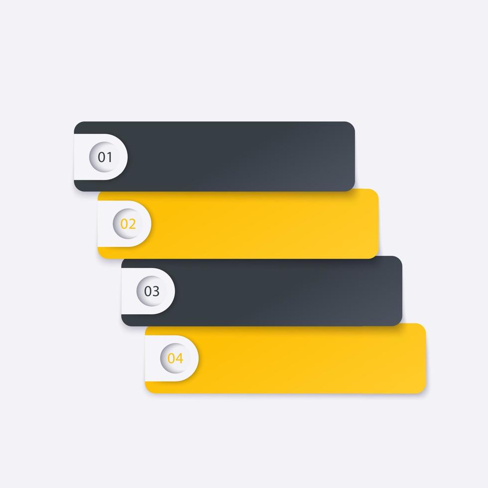 1,2,3,4 steps, timeline, infographics elements in gray and yellow vector