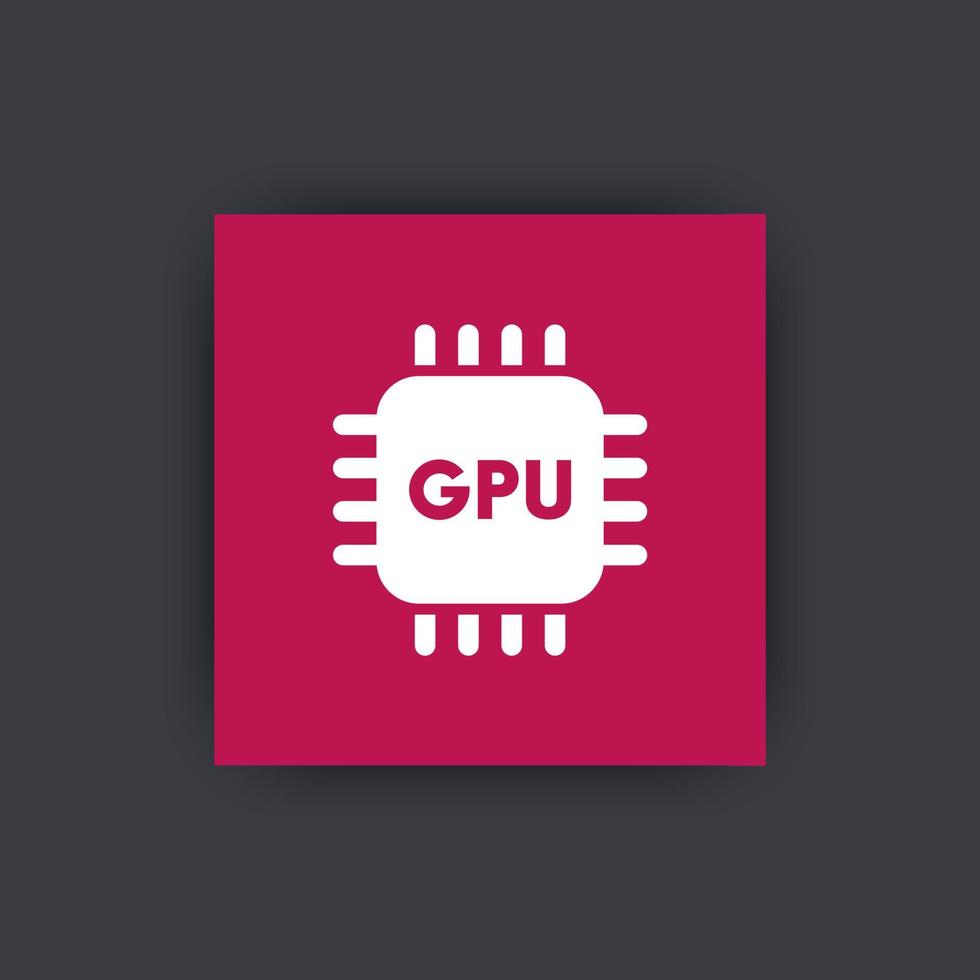 icono de gpu, señal vectorial de la unidad de procesamiento de gráficos, pictograma de gpu, icono cuadrado plano del chipset de gráficos, ilustración vectorial vector