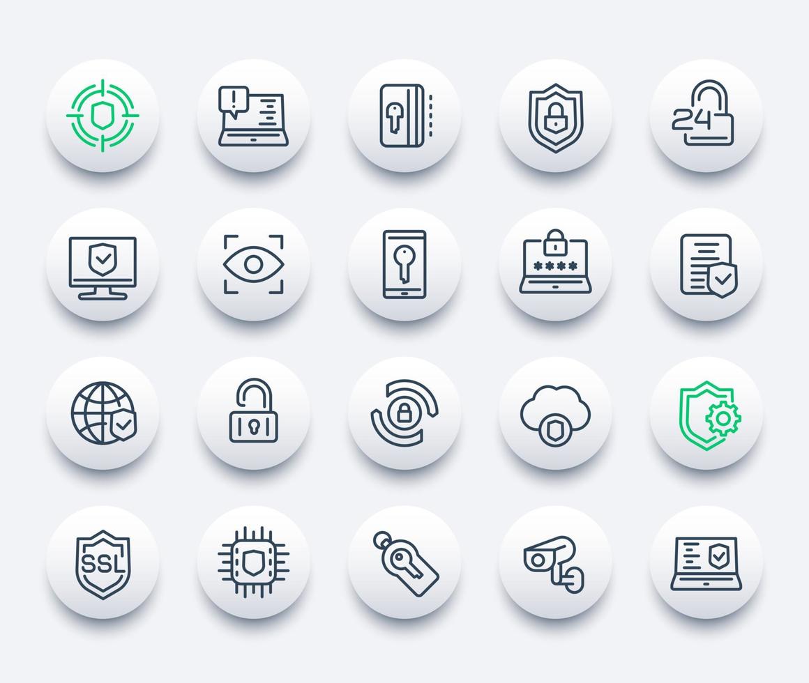 Security and protection icons, vector line set, secure connection, cybersecurity, privacy and protected data