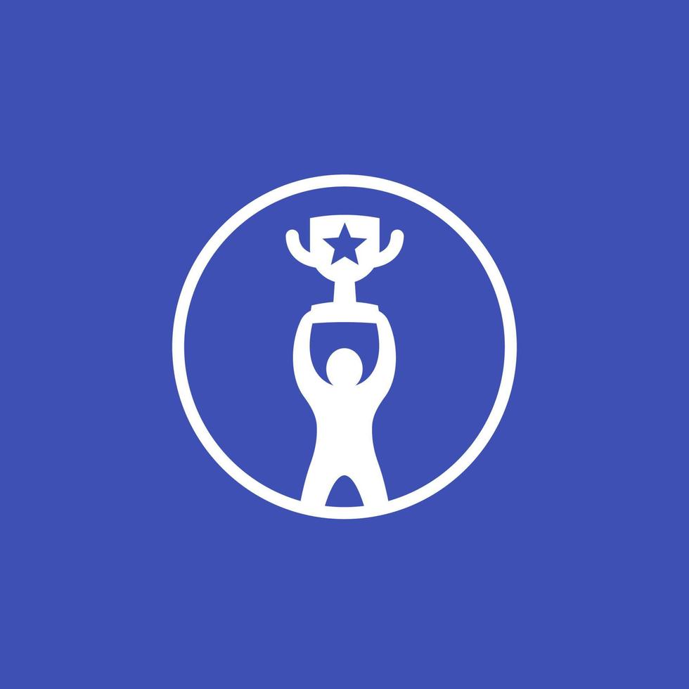 Success icon with man holding trophy vector