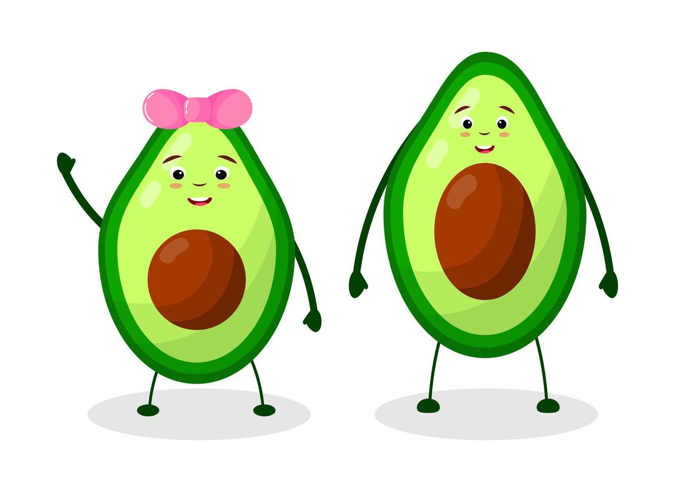 aguacate kawaii linda pareja. concepto de relación de amor de pareja familiar de niño y niña. ilustración de vector de personaje aislado de dibujos animados planos. comida verde alegre.