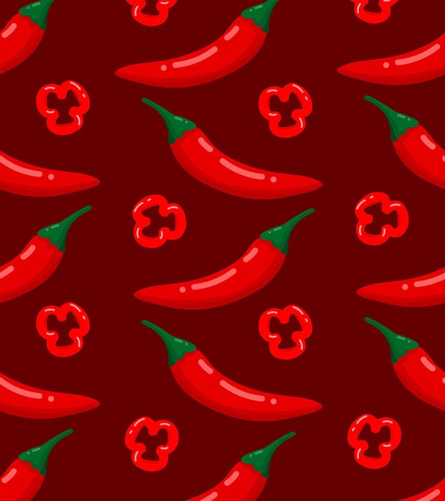 Red hot chili peppers isolated seamless pattern template. Simple flat cartoon vector background. Organic food fabric print. Cooking restaurant menu backdrop.