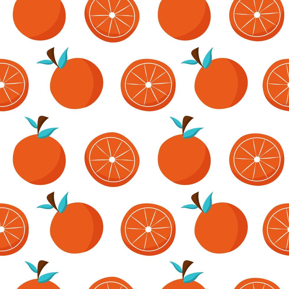 Orange citrus fruit fresh seamless pattern template. Flat colorful fabric print. Mandarin juicy food isolated on white background. Orange slice wrapping paper. vector