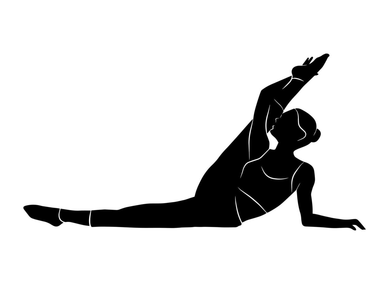 ilustración vectorial con mujer haciendo actividad física. forma de sombra en forma de niña aislada sobre fondo blanco. logotipo de fitness, yoga y meditación. estilo de vida saludable en casa y en el estudio de impresión. vector