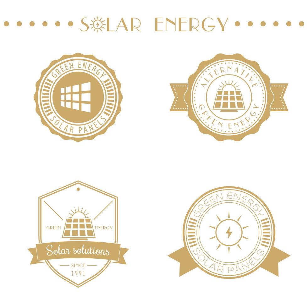 Solar energy logo, emblems, solar energetics signs, isolated over white, vector illustration