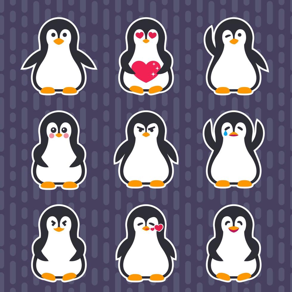 conjunto de emojis con pingüino vector