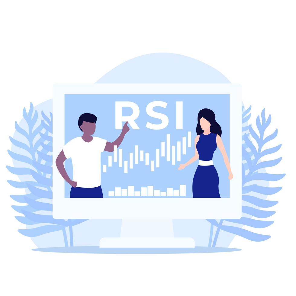 RSI trading indicator, illustration with people vector