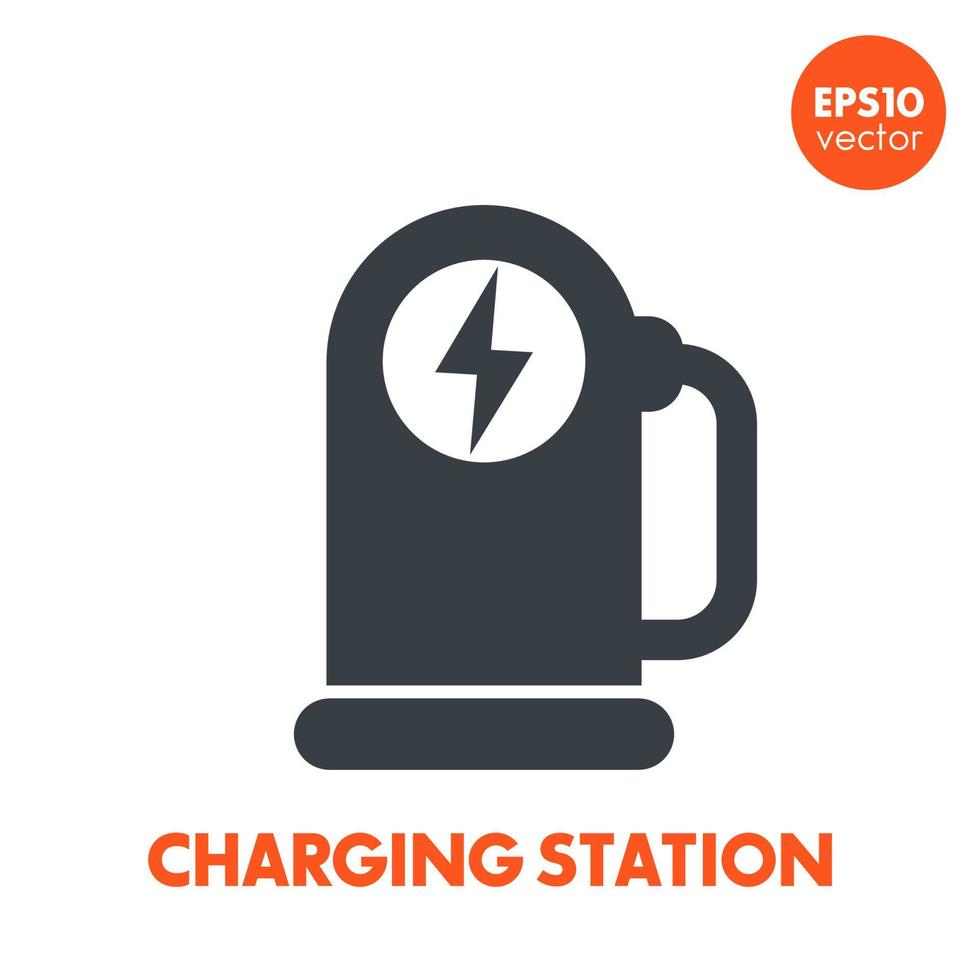 car charging station icon on white, charger for ev vector