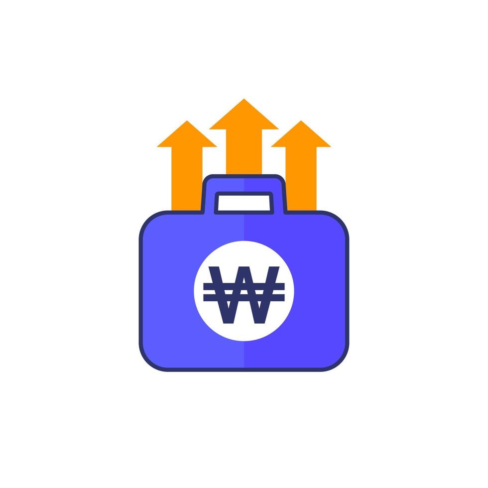 portfolio growth icon with won, vector