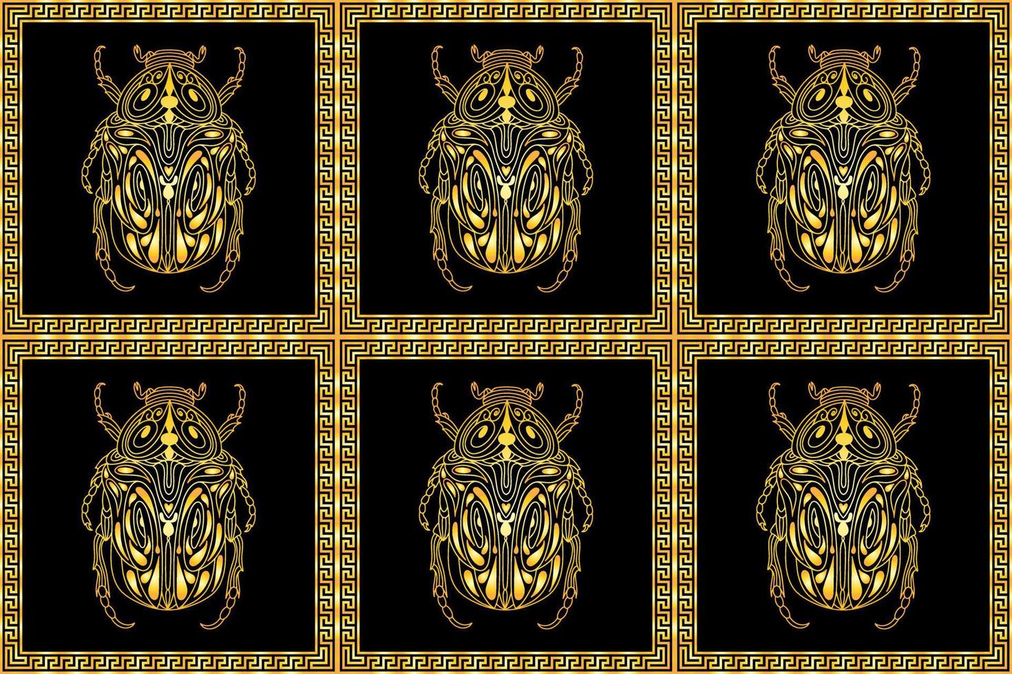 Seamless pattern with golden beetles in a rectangular ornament in the Greek style vector