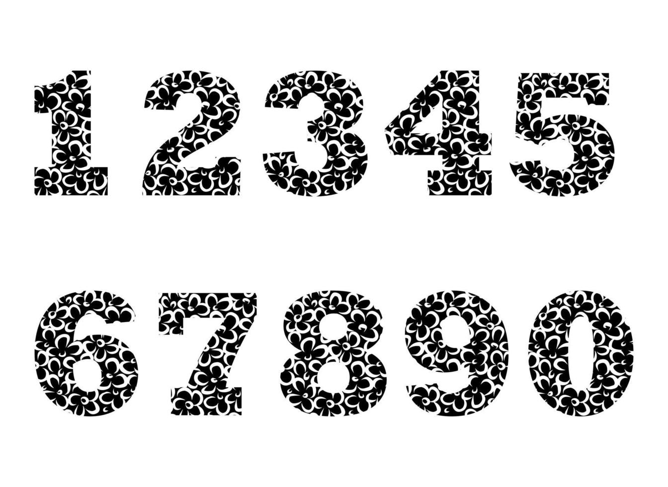 conjunto de números icono de vector aislado. forma de símbolo gráfico matemático, estampado floral. dibujo de boceto de garabato.
