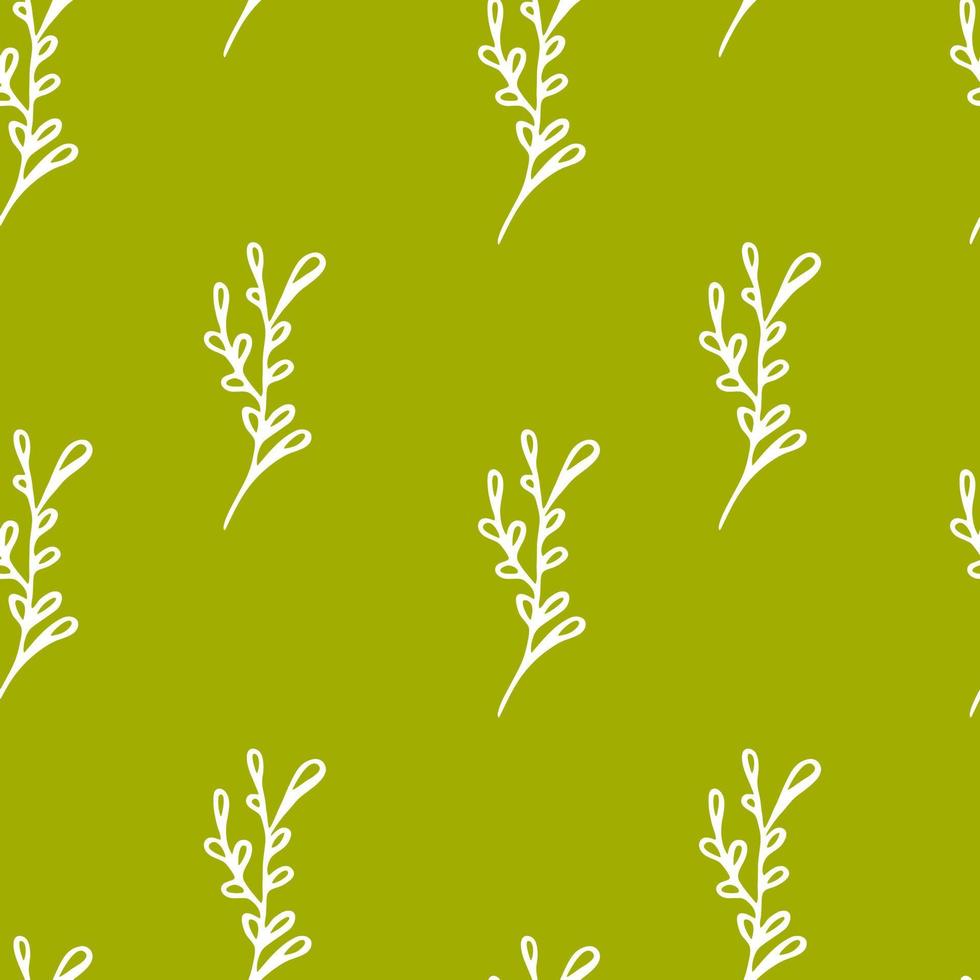 Abstract herbal seamless pattern template. Vector olive green background, botanical simple fabric print.