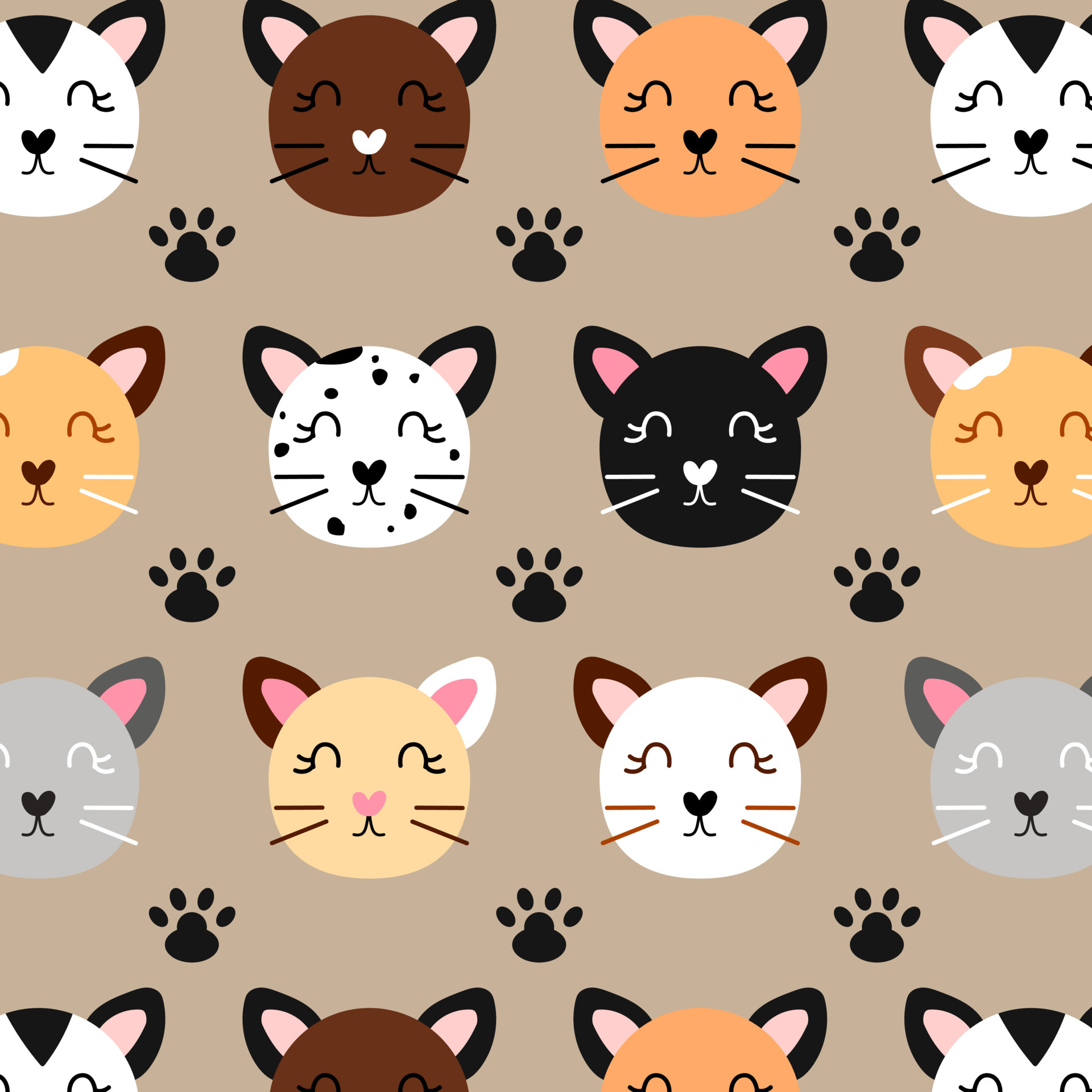 Cute cat vector seamless pattern, simple doodle kitty face background  wallpaper, flat fabric print, domestic pet animal. 7170298 Vector Art at  Vecteezy