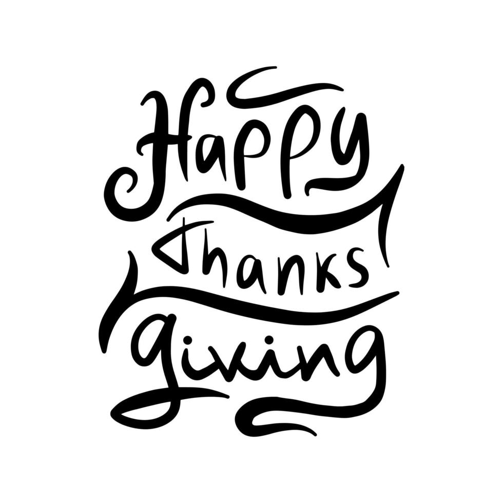 Happy Thanksgiving holiday celebration card template. Flat lettering vector print. Black handwritten font.