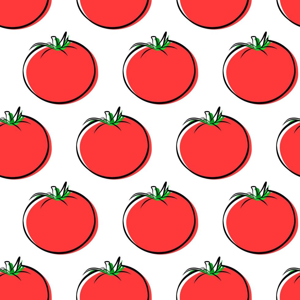 plantilla de patrones sin fisuras de alimentos vegetales de tomate, textura de papel pintado aislado rojo, papel de embalaje de paquete. vector