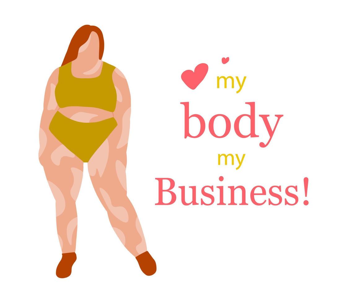 Body positive concept banner. Vitiligo depigmentation skin disease. Self care love,  health care vector poster.