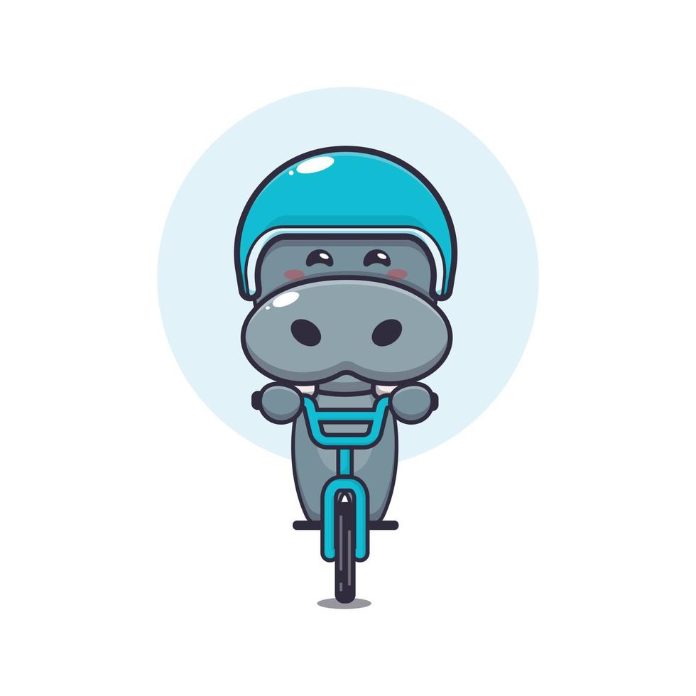 cute hippo mascot cartoon character ride on bicycle vector