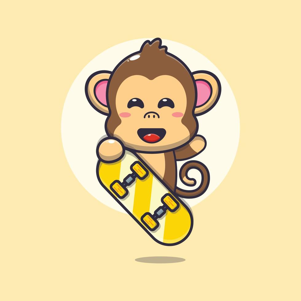cute monkey mascot cartoon character with skateboard vector
